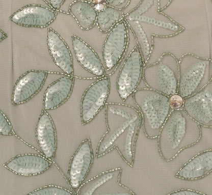 Hand Beaded Short Sleeve Floral Godet Gown In Frosted Sage