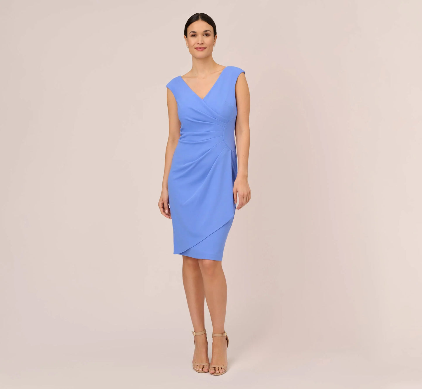 Crepe Sheath Dress With Draped Details In Precious Peri