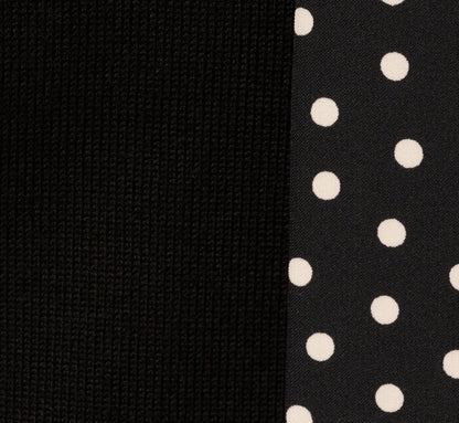 Long Sleeve Satin Neck Tie Sweater In Black W  Black Cream Dot