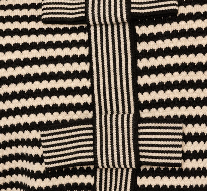 Three Quarter Sleeve Bow Pullover Sweater In Cream Black
