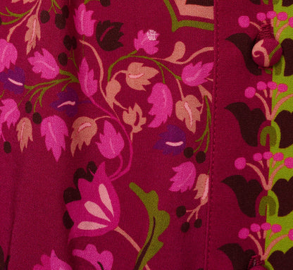 Abstract Print Button Down Dress With Three Quarter Bell Sleeves In Burgundy Multi