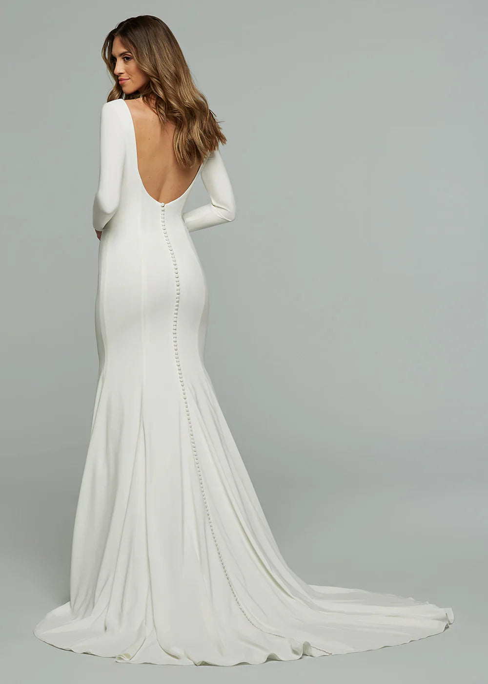 CHIFFON MERMAID WEDDING DRESS WITH BATEAU NECKLINE AND LONG SLEEVES