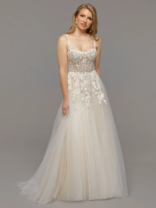 ?A LINE TULLE WEDDING DRESS WITH OPEN BACK