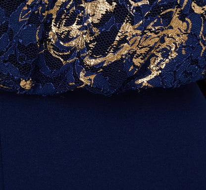 Lace And Crepe Jumpsuit In Navy Gold