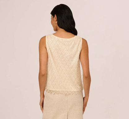 Sequin Beaded Tank Top In Almond Cream