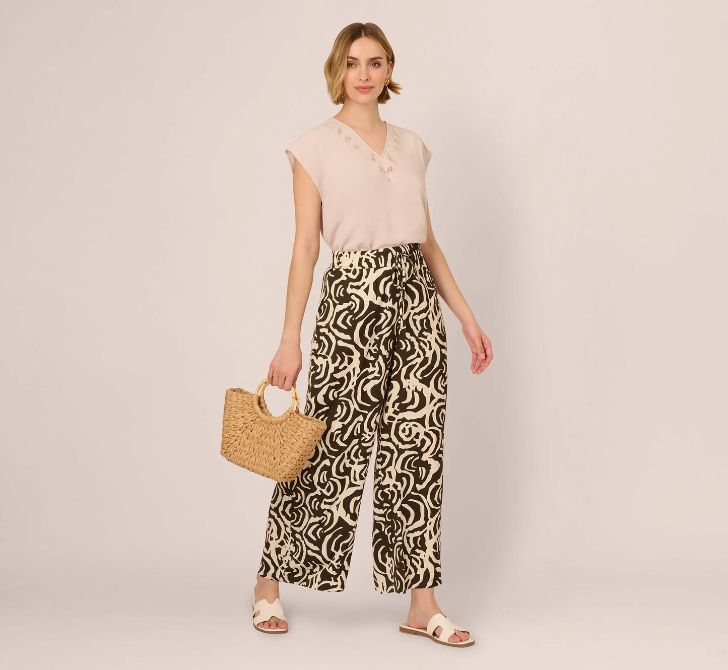 Sleeveless Embroidered V Neck Top In Pebble