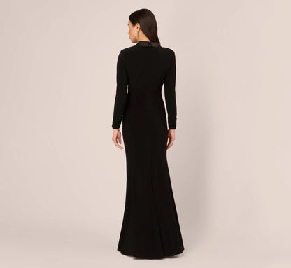 Tuxedo Mermaid Gown With Long Sleeves In Black