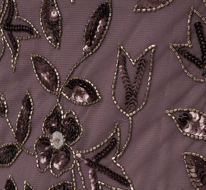 Hand Beaded Short Sleeve Floral Godet Gown In Moonscape
