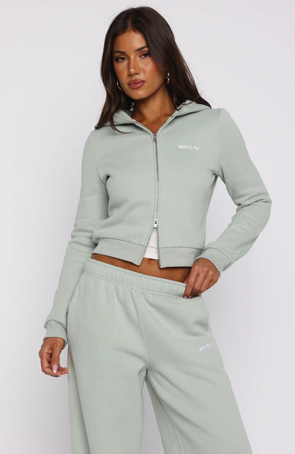 Comfy And Cute Slim Zip Front Hoodie Seafoam