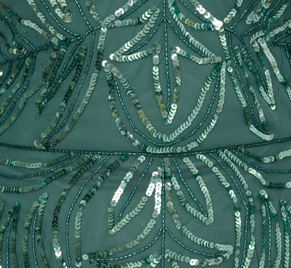 Plus Size Beaded Mesh Long Dress In Green Slate