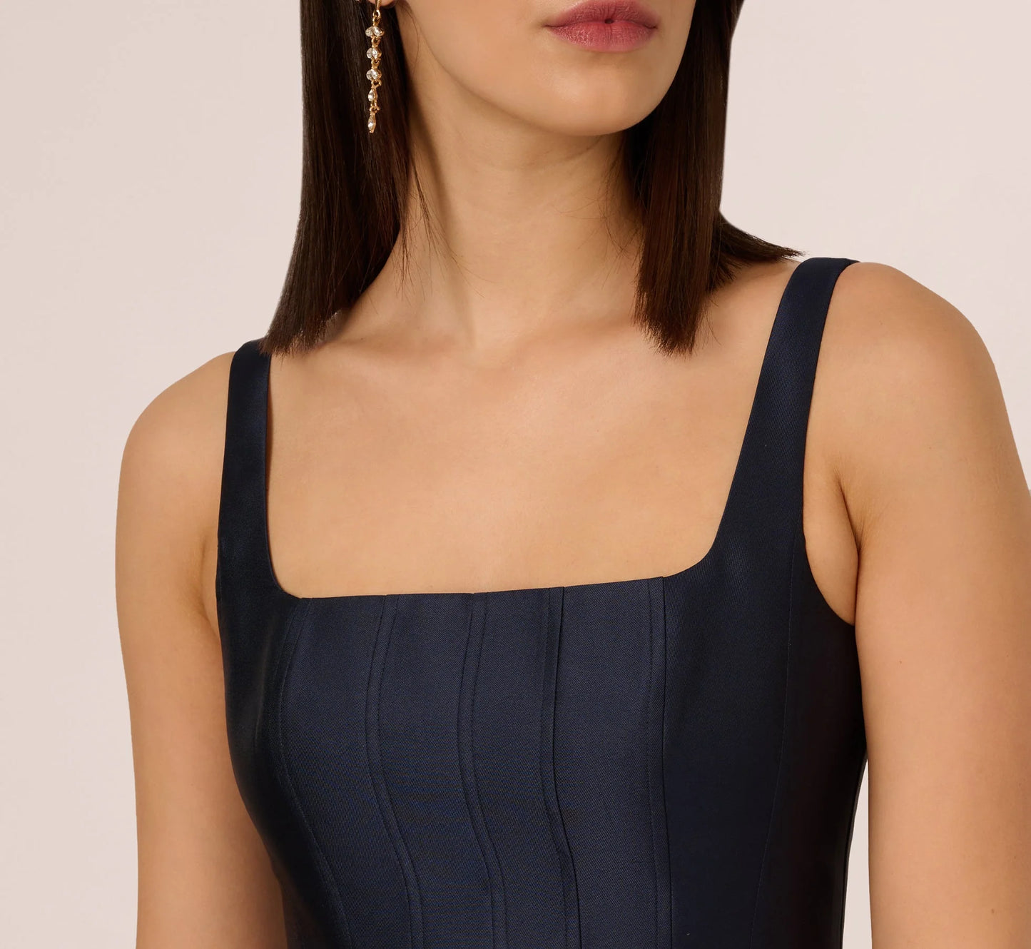 Mikado Sleeveless Square Neck Midi Dress In Midnight
