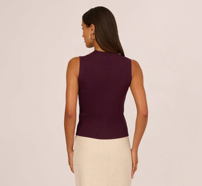 Pearly Collar Tank Sweater In Plum