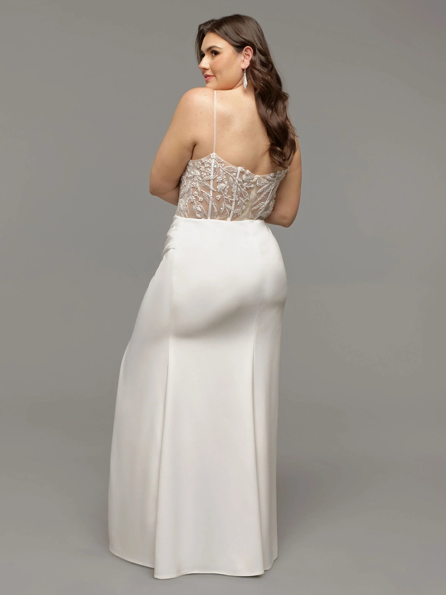 ILLUSION BODICE FIT AND FLARE WEDDING DRESS