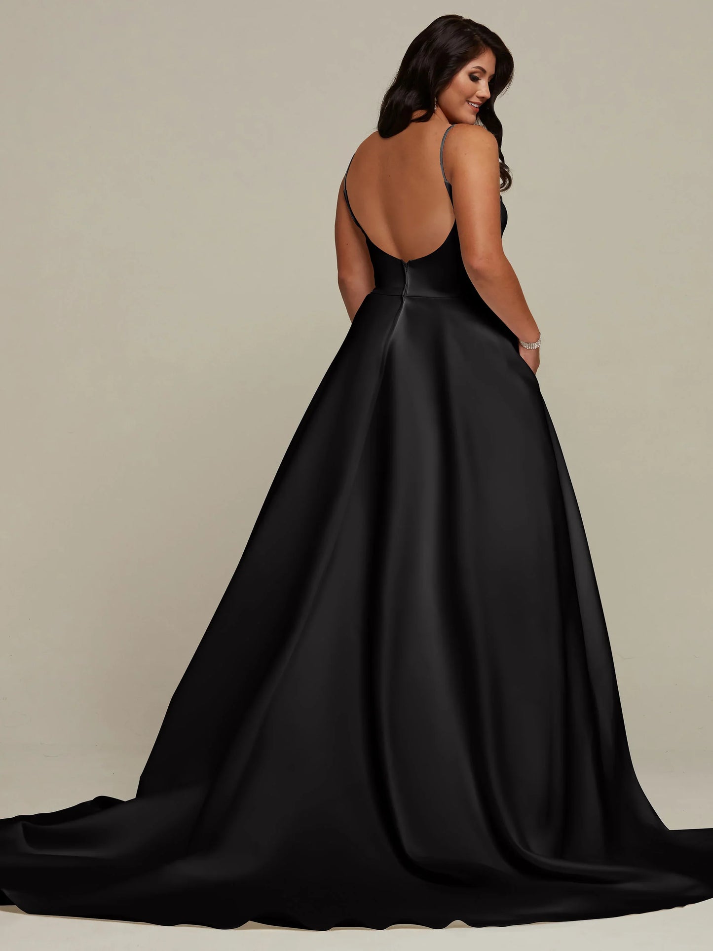 SATIN BALL GOWN WITH SPAGHETTI STRAPS AND SCOOP BACK