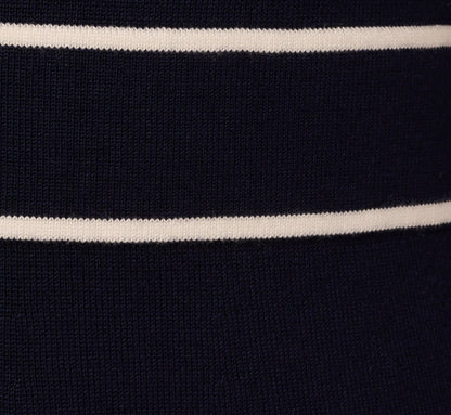 Long Sleeve Contrast Tipped Sweater Dress In Blue Moon Ivory