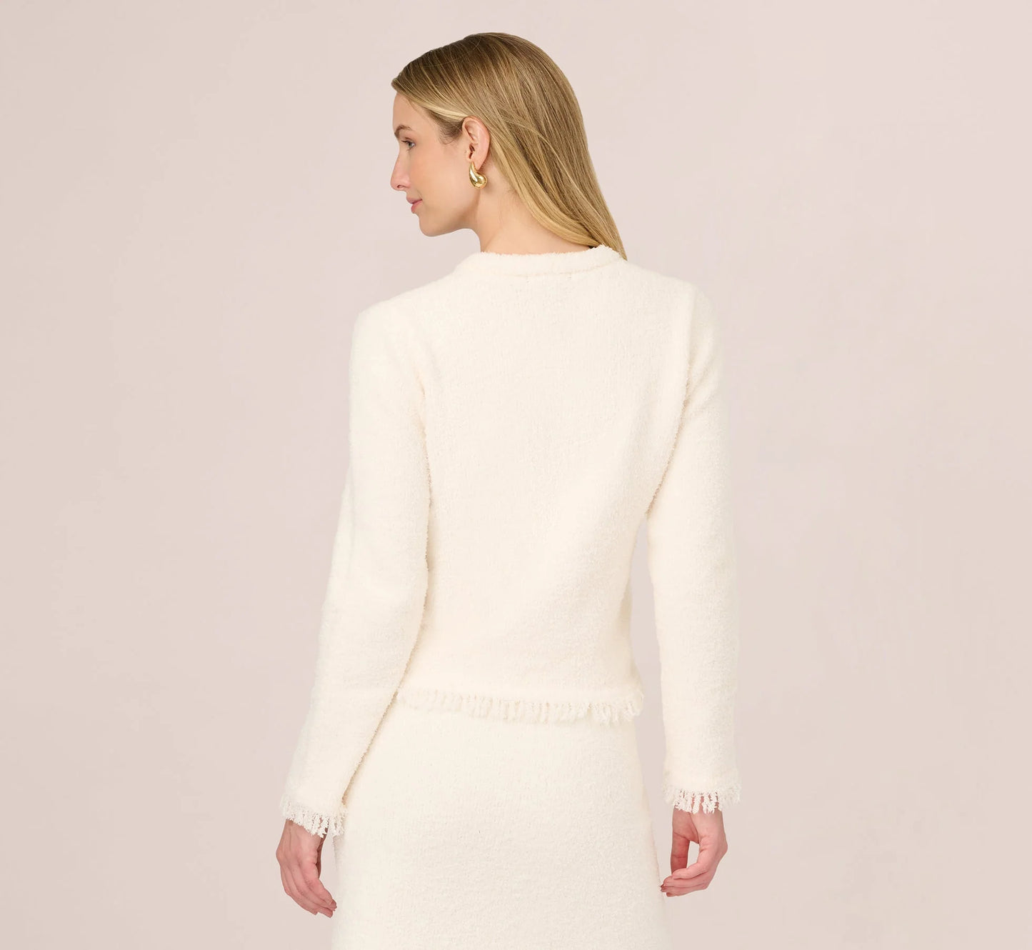 Chenille Boucle Bow Cardigan In Ivory Black