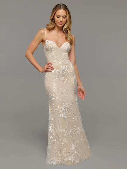 V NECK TULLE FIT AND FLARE WEDDING DRESS WITH LACE