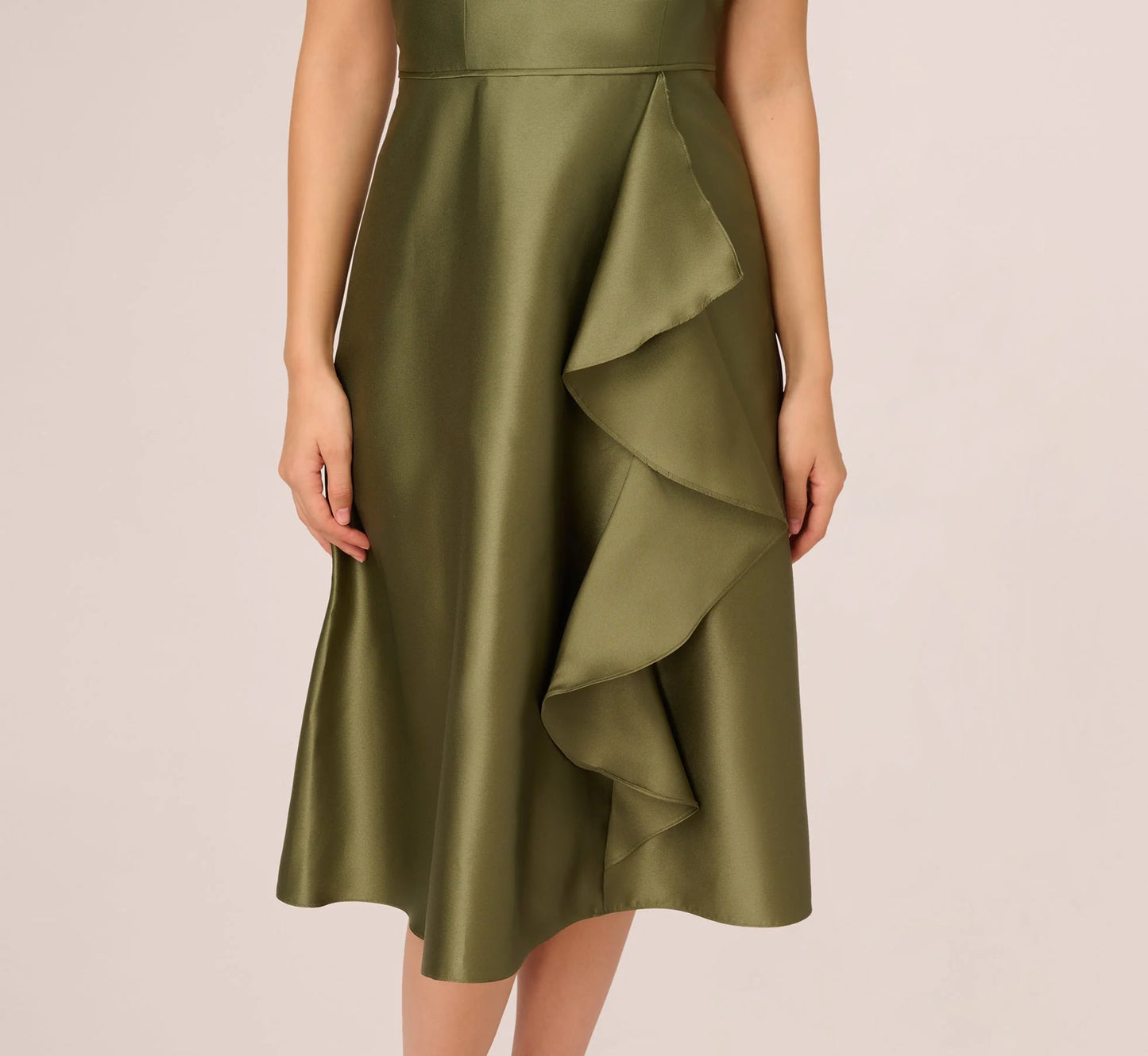 One Shoulder Beaded Detail Mikado Midi Dress In Jungle Olive