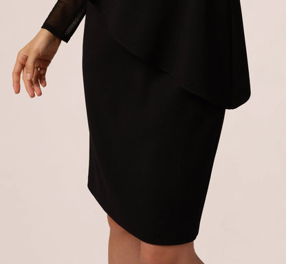 Long Sleeve Asymmetrical Peplum Sheath Dress In Black