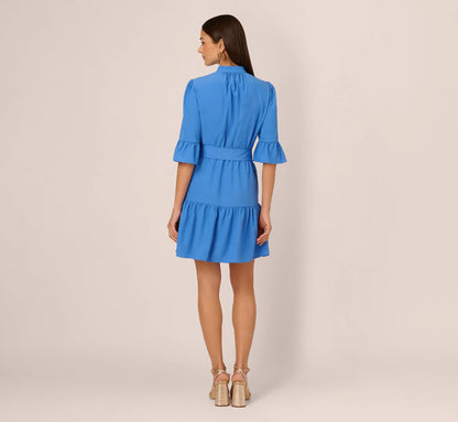 Bell Sleeve Short Shirt Dress In Cool Water