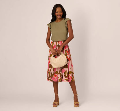 Flutter Sleeve Rib Knit Top In Army Green