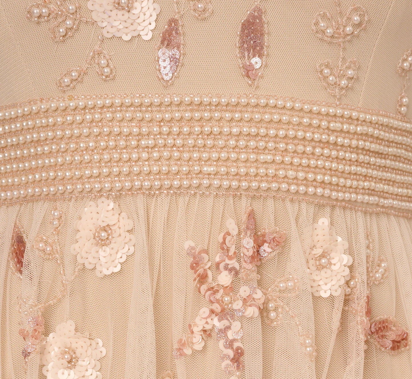 Cap Sleeve Pearly Sequin Cocktail Dress In Pale Pink