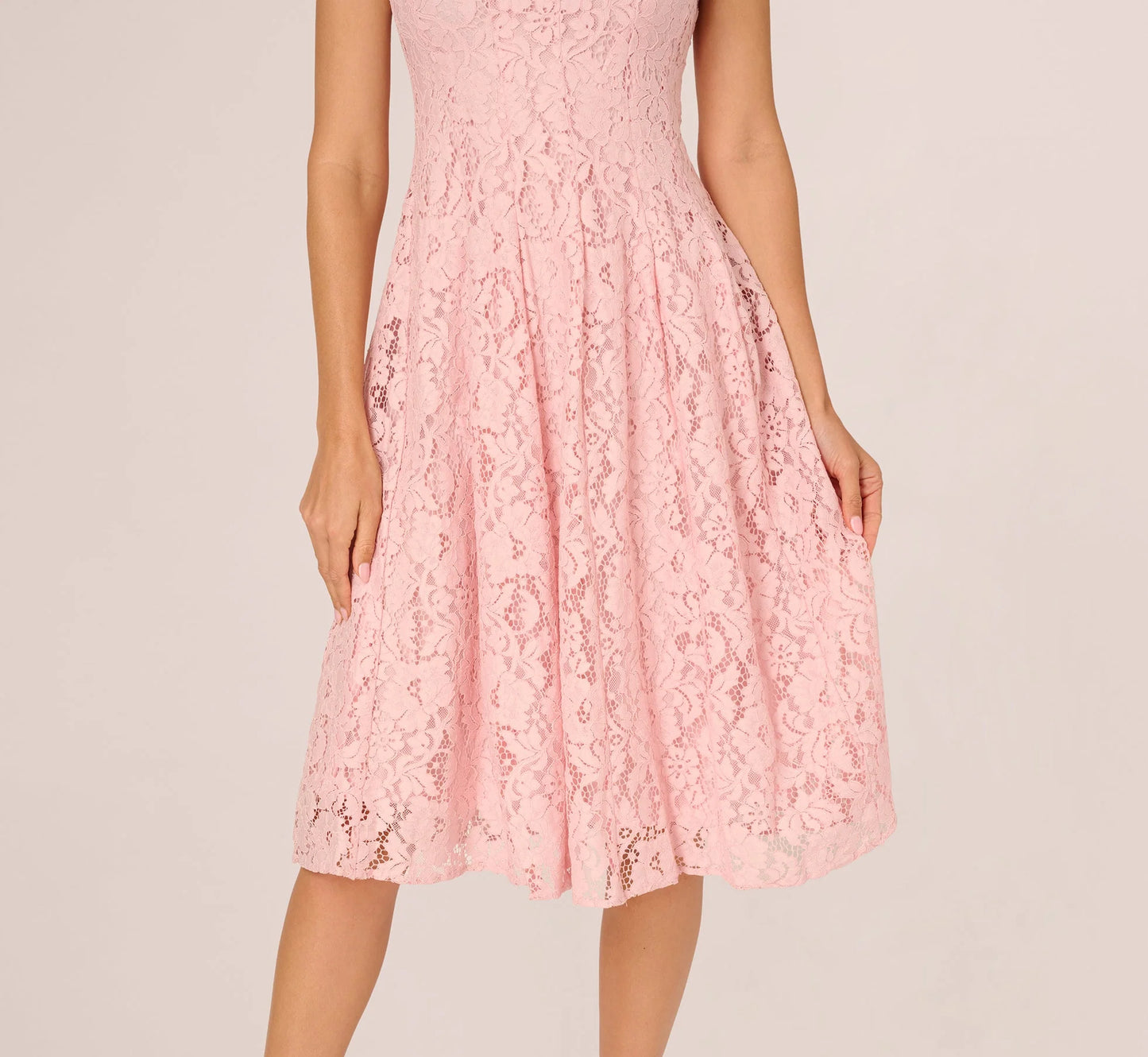 Cap Sleeve Pearly Lace Midi Dress In Blush Whisper