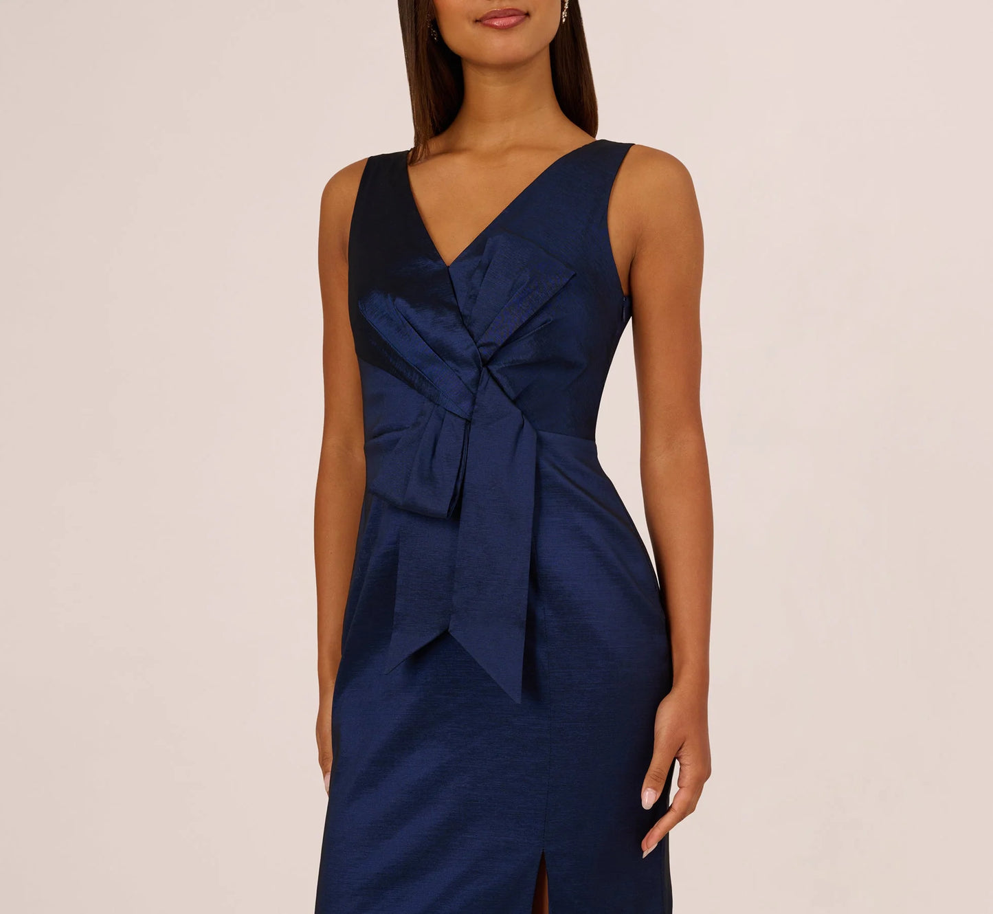Sleeveless Taffeta Bow Gown In Antique Blue