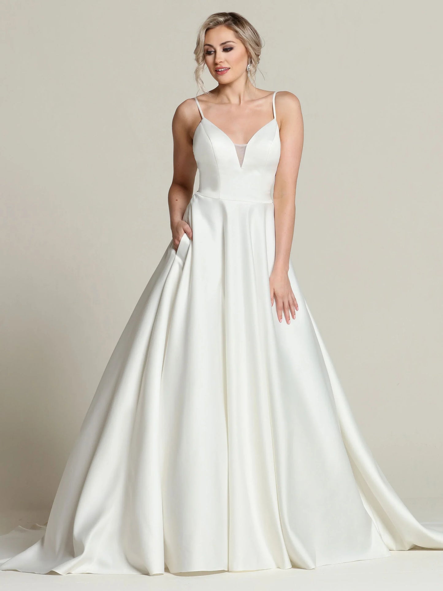 SATIN BALL GOWN WITH SPAGHETTI STRAPS AND SCOOP BACK