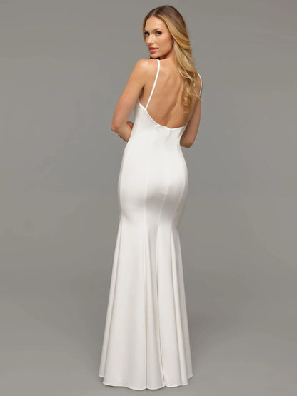 FIT AND FLARE BACKLESS WEDDING DRESS WITH SLIT