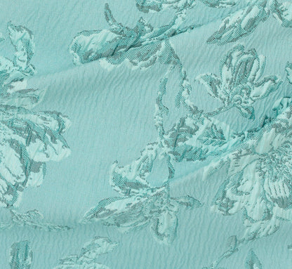 Cap Sleeve Floral Jacquard Bow Midi Dress In Teal