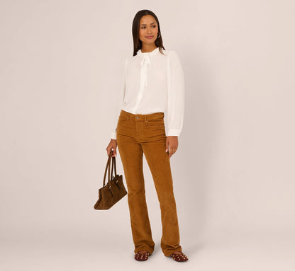 Long Sleeve Semisheer Floral Collar Blouse In Ivory