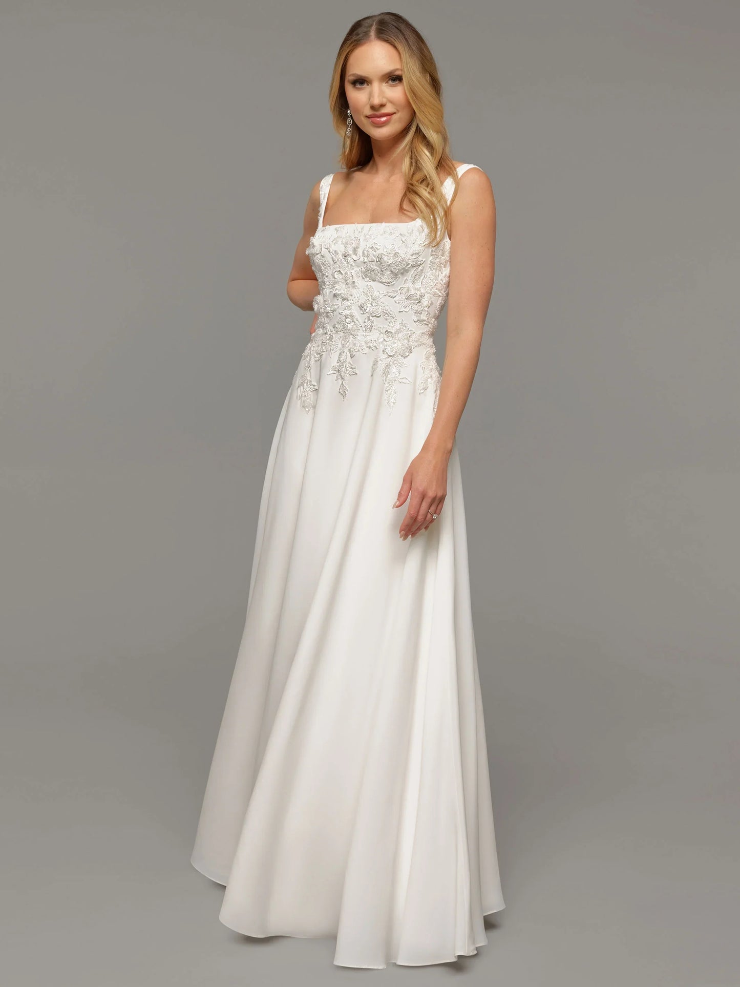 CHIFFON A LINE WEDDING DRESS WITH BEADED LACE