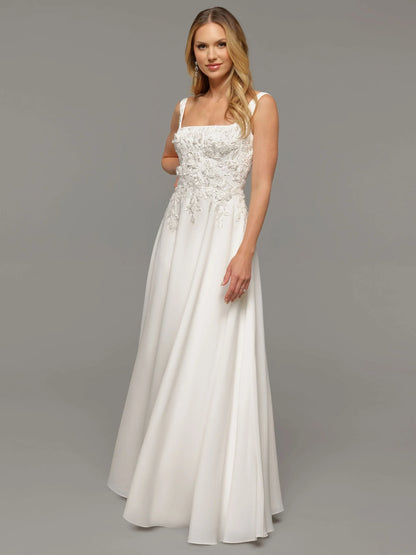 CHIFFON A LINE WEDDING DRESS WITH BEADED LACE
