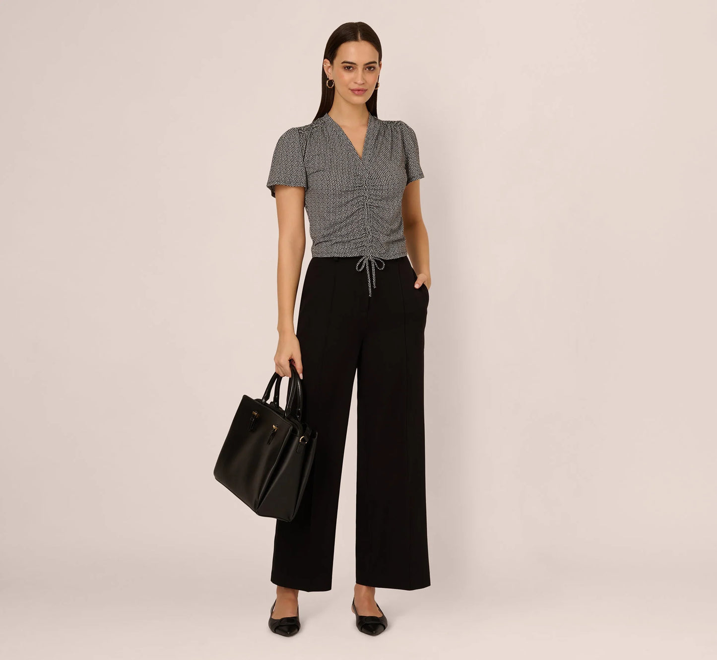 Flutter Sleeve Ruched Front Printed Top In Black Cloud Carnation