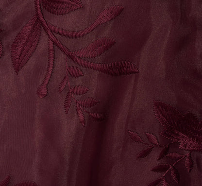 One Shoulder Floral Embroidered Gown In Raisin