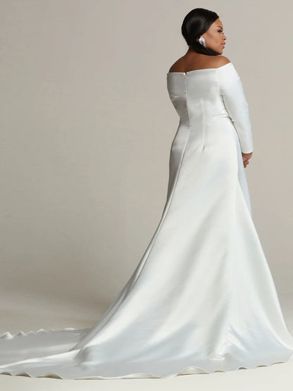 SATIN FIT AND FLARE WEDDING DRESS WITH LONG SLEEVES