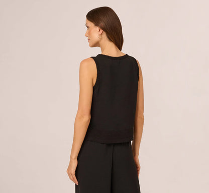 Sleeveless Soutache Trim Top In Black