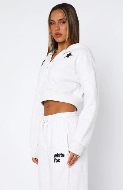 From The Archives Charli Cropped Zip Front Hoodie Grey Marle
