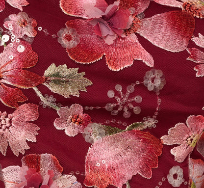 Floral Sequin Embroidery Midi Sheath Dress In Plum Multi