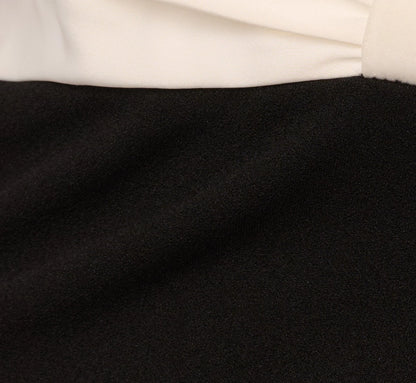 Strapless Plunge Color Block Gown In Black Ivory