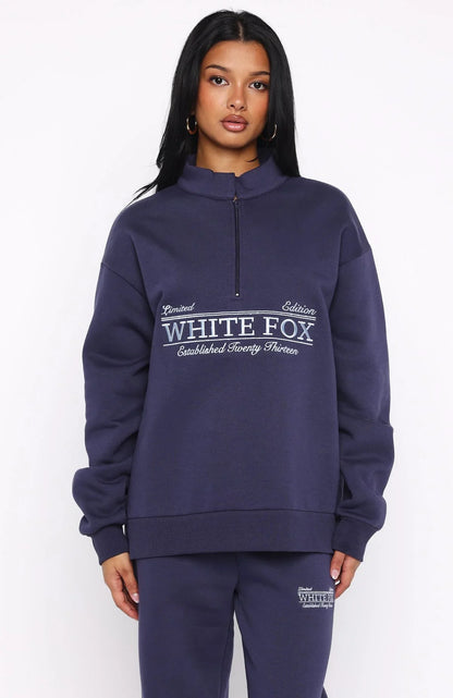 Standing My Ground Zip Front Sweater Navy